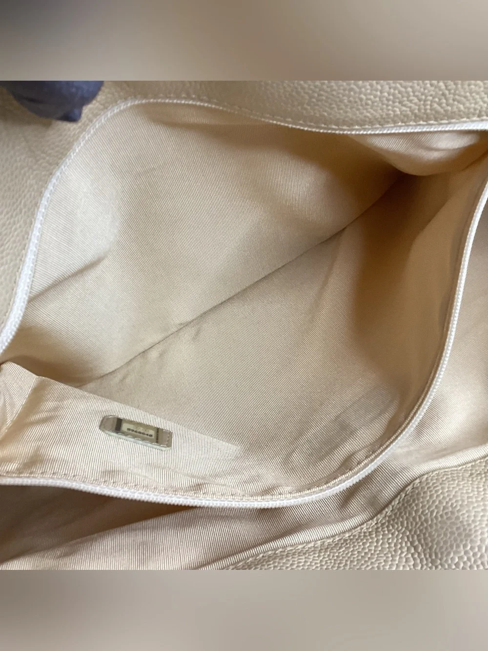 CHANEL Beige Caviar Leather CC Stitch Tote